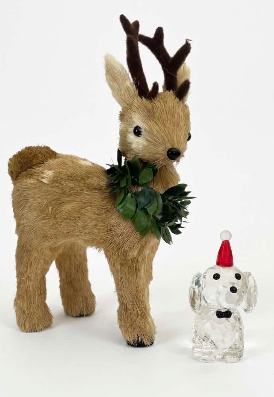 Photo 1 of 2 PC CHRISTMAS DECOR- BABY REINDEER H 12” AND CRYSTAL DOG FIGITR
