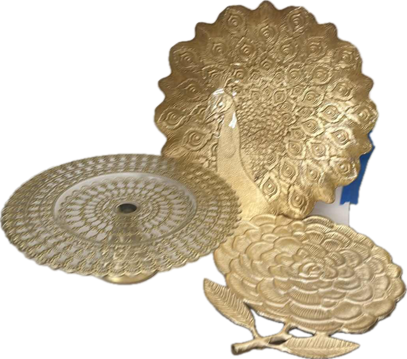Photo 1 of GOLD TONE SERVING TRAYS AND CAKE STAND LARGEST 15” ROUND