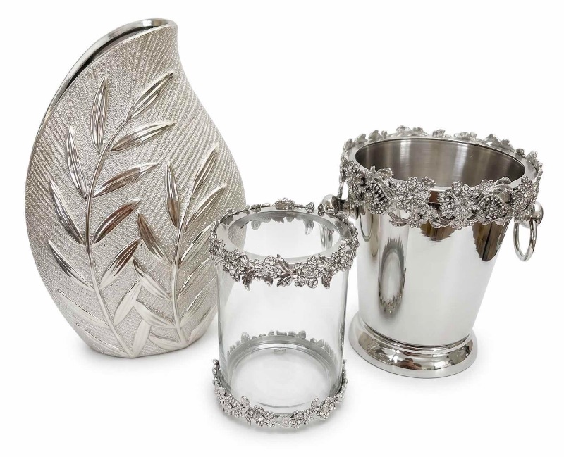 Photo 1 of 3 PC SILVER TONE HOME DECOR- (TALLEST H12”)