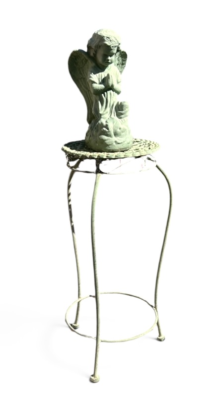 Photo 1 of OUTDOOR METAL TABLE WITH GREEN PATINA AND ANGEL STATUE