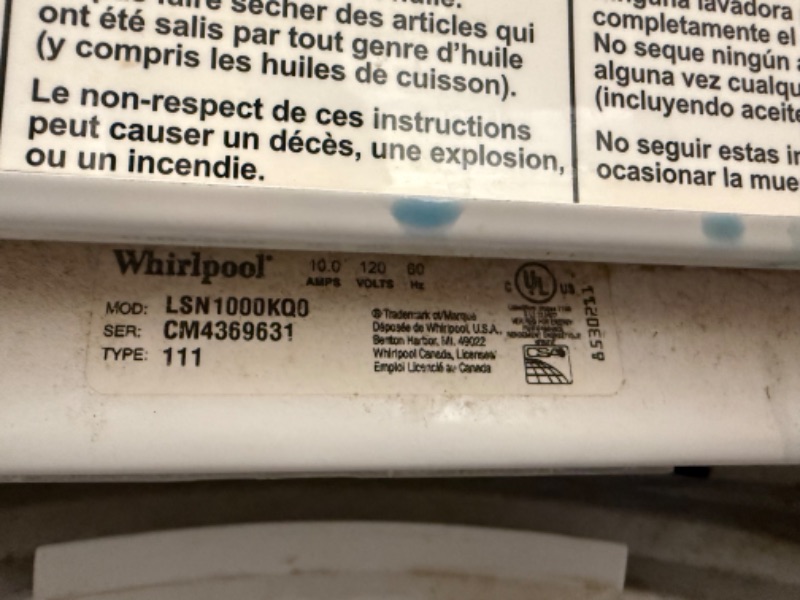 Photo 1 of WHITE WHIRLPOOL ULTRA CARE WASHING MACHINE