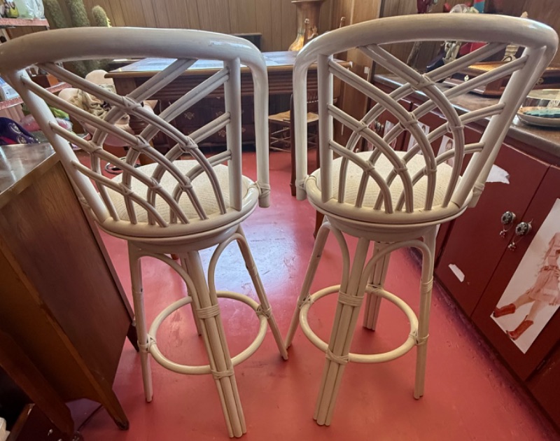 Photo 1 of 2-WHITE RATTAN BARSTOOLS (SEAT H30”)
