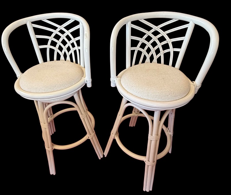 Photo 1 of 2-WHITE RATTAN BARSTOOLS (SEAT H30”)