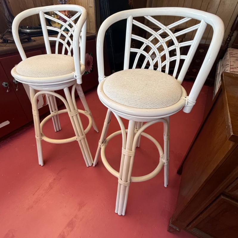 Photo 1 of 2-WHITE RATTAN BARSTOOLS (SEAT H30”)