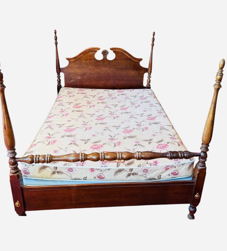 Photo 1 of VINTAGE WOODEN 4 POSTER QUEEN BED W MATTRESS & BOX SPRING