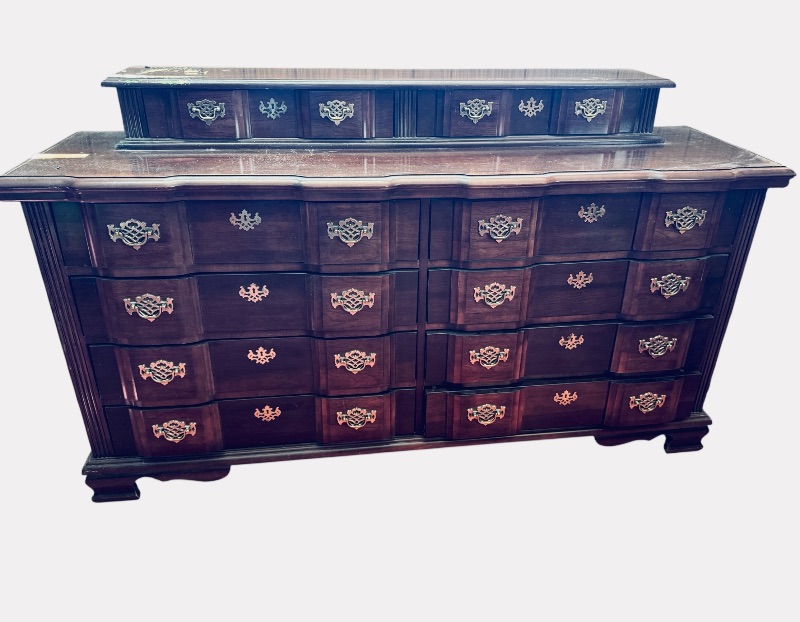 Photo 1 of VINTAGE GEORGIAN CHIPPENDALE-STYLE TRIPLE DRESSER W JEWELRY TOP CHEST (66”x 18” H41”)