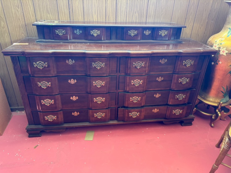 Photo 1 of VINTAGE GEORGIAN CHIPPENDALE-STYLE TRIPLE DRESSER W JEWELRY TOP CHEST (66”x 18” H41”)