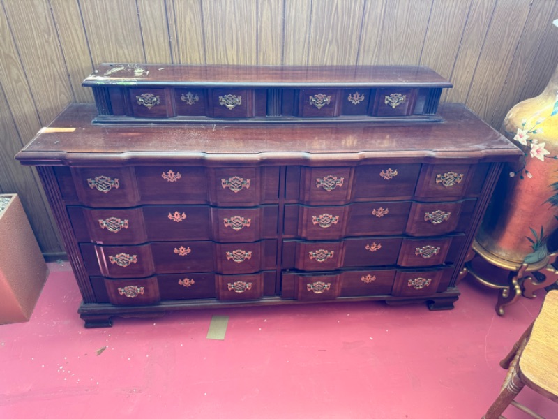 Photo 1 of VINTAGE GEORGIAN CHIPPENDALE-STYLE TRIPLE DRESSER W JEWELRY TOP CHEST (66”x 18” H41”)