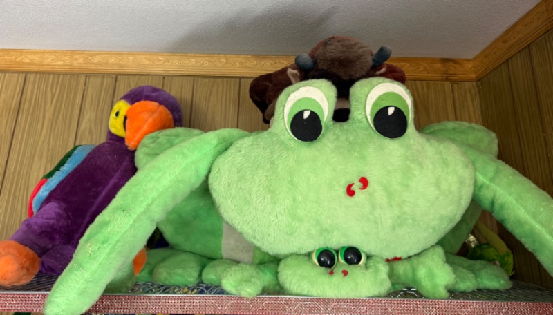 Photo 1 of LARGE STUFFED ANIMALS-FROG & PARROT