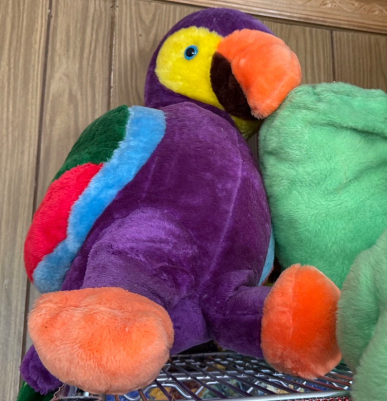 Photo 1 of LARGE STUFFED ANIMALS-FROG & PARROT