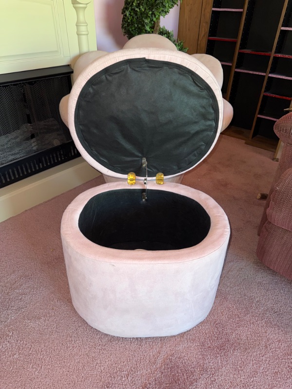 Photo 1 of PLUSH SOFT PINK FLOWER-PETAL CHAIR W MATCHING STORAGE OTTOMAN