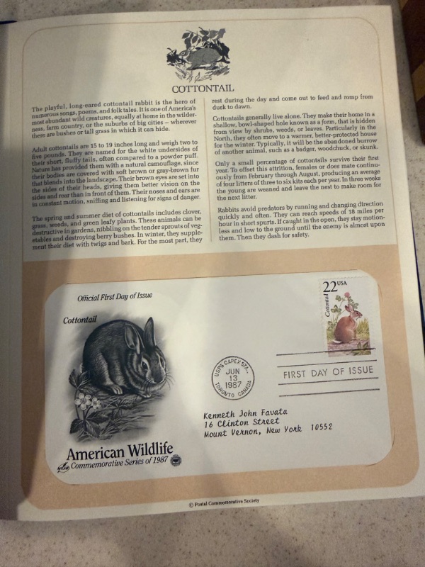Photo 1 of 1987 AMERICAN WILDLIFE US FIRST DAY COVERS POSTAL COMMEMORATIVE SOCIETY BOOK