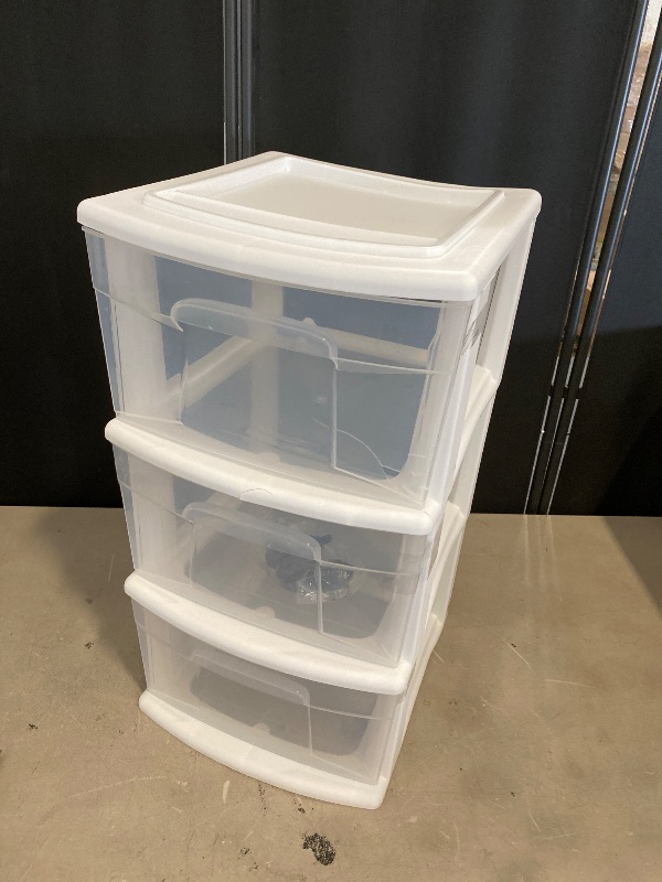 Photo 1 of Drawer Tower, 3-Tier Storage Cart with Removable Wheels, White Frame