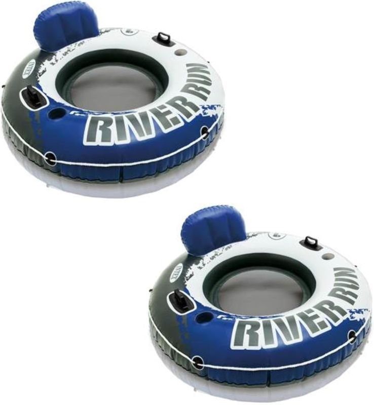 Photo 1 of 2 Count River Run 1 Inflatable Floating Lounge: Comfortable Backrest – Built-in Cup Holders – Durable Grab Handles – All Around Grab Rope – 220lb Weight Capacity