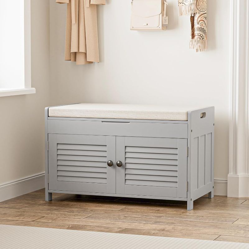 Photo 1 of Brown Shoe Storage Bench with 2 Drawers Storage & Cushioned Seats
 
