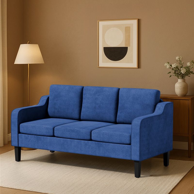Photo 1 of MoNiBloom 64" Apartment Sofa for Small Spaces | Modern 3-Seater Couch with Removable Cushions & Wooden Legs | Compact Living Room, Bedroom Furniture, Navy Blue