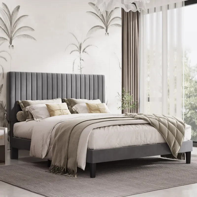 Photo 1 of Dunphy Upholstered Platform full size Bed with Adjustable Headboard