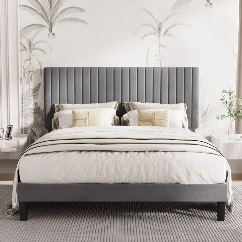 Photo 1 of Dunphy Upholstered Platform full size Bed with Adjustable Headboard