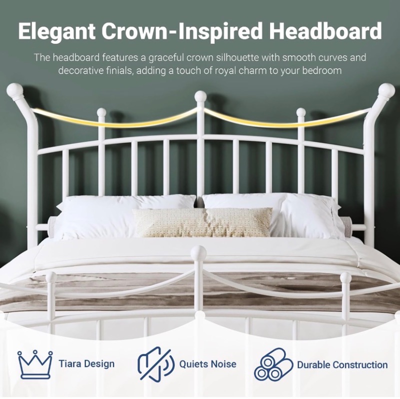 Photo 1 of Allewie 14 Inches Queen Size Metal Platform Bed Frame with Elegant Crown Iron-Art Headboard & Footboard, Sturdy Mattress Foundation