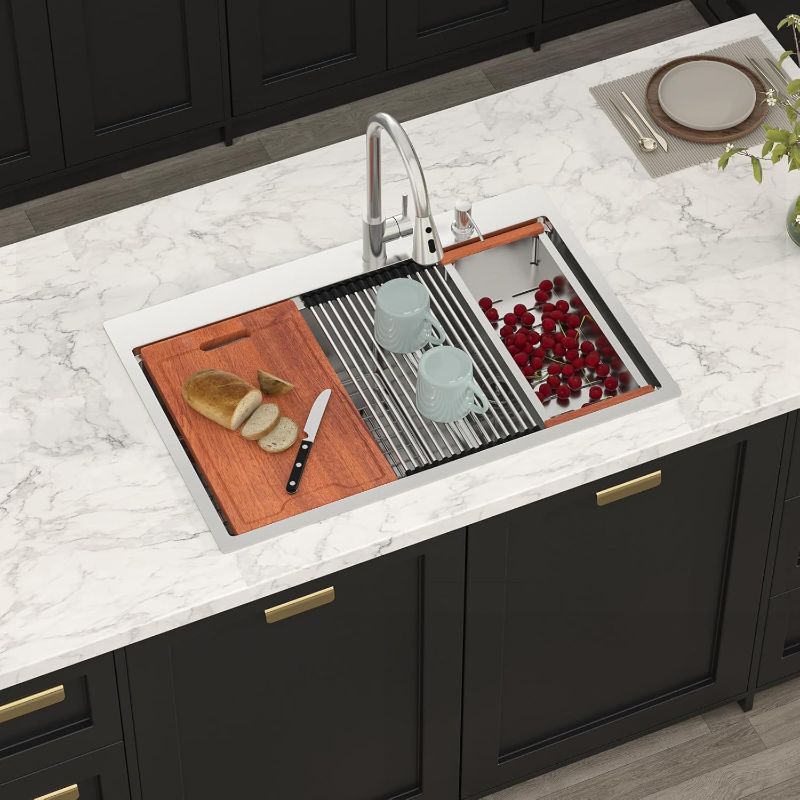 Photo 1 of Lordear 33 Inch Double Bowl Drop In Kitchen Sink Workstation