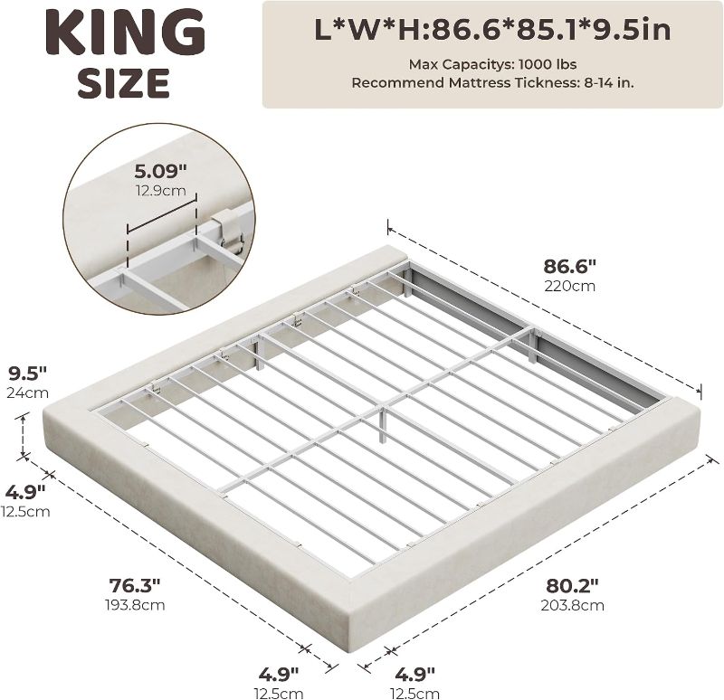 Photo 1 of RECCI AirFrame King Upholstered Bed Frame with Square Cushioned Base