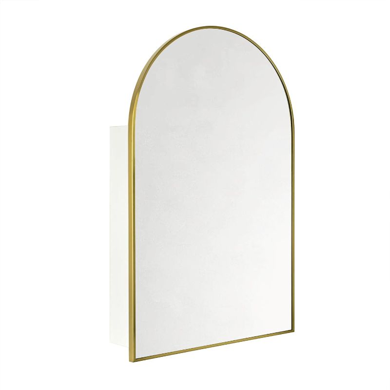 Photo 1 of TEHOME 24 x 36'' Brushed Gold Arch Bathroom Medicine Cabinet with Mirror