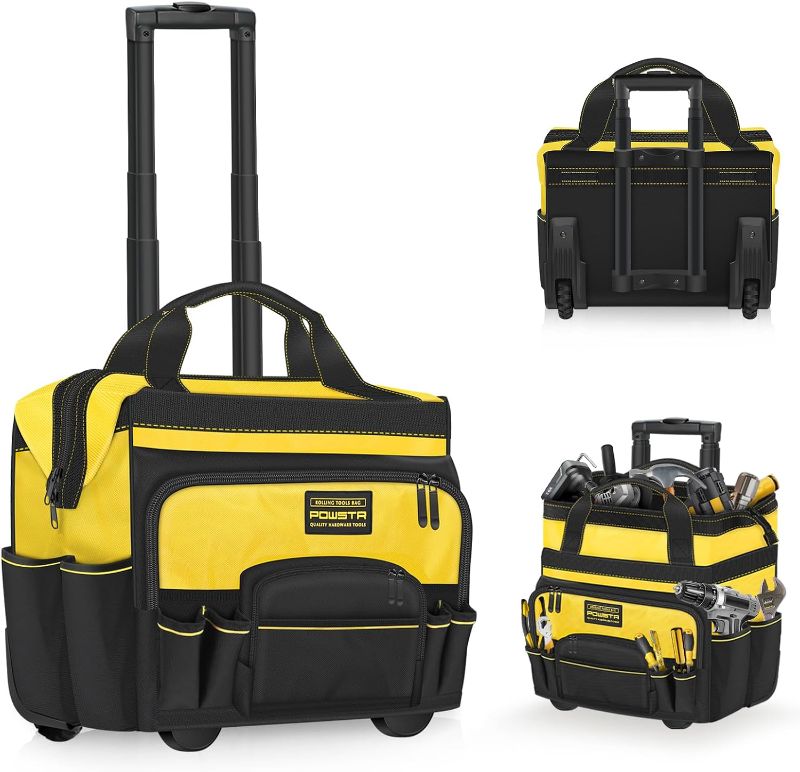 Photo 1 of 20"Rolling Tool Bag on Wheels with Adjustable Telescopic Handle,15 Pockets