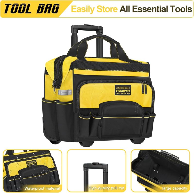Photo 1 of 20"Rolling Tool Bag on Wheels with Adjustable Telescopic Handle,15 Pockets