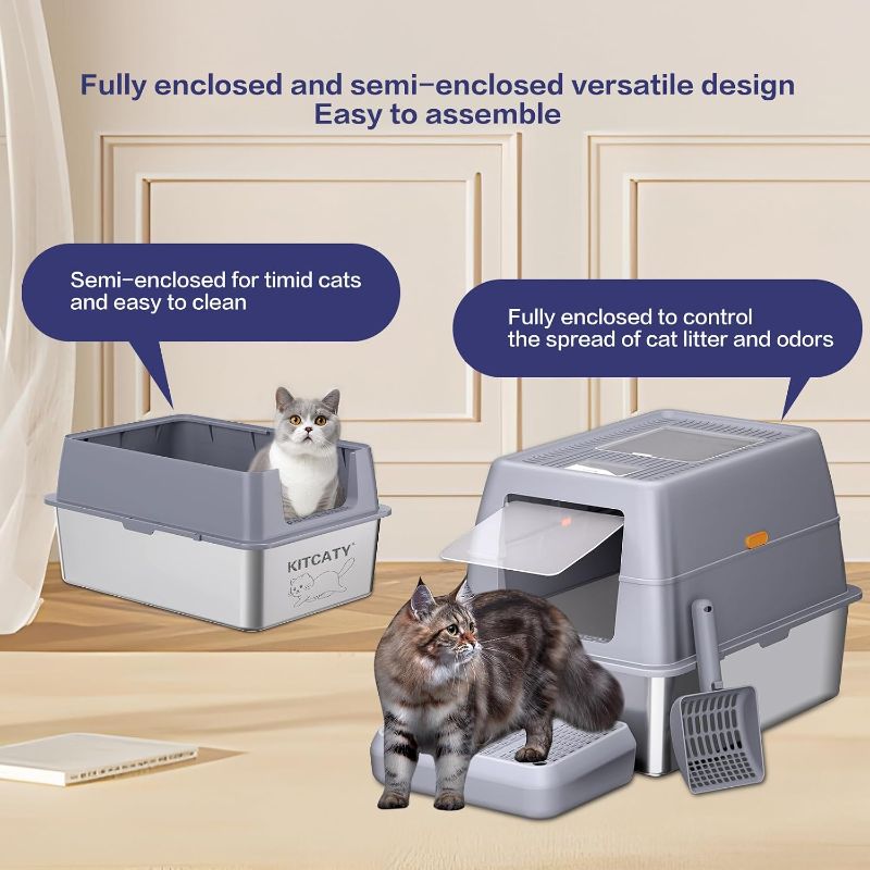 Photo 1 of High-Sided Stainless Steel XL Cat Litter Box for Cats - Stainless Steel Litter Box with Lid MEDIUM Metal Cat Litter Box clear lid