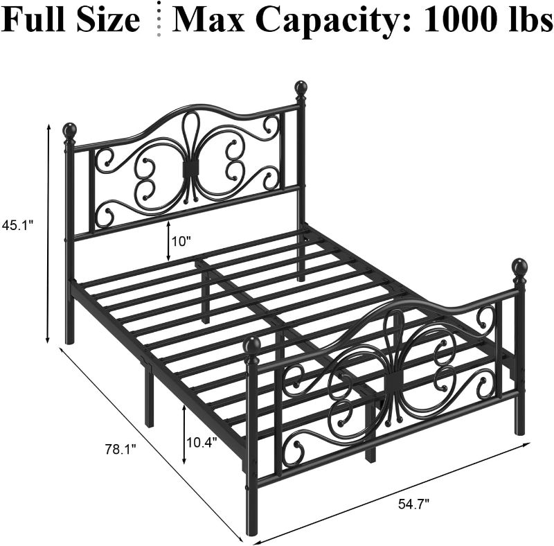 Photo 1 of Full Bed Frame with Butterfly Pattern Design Headboard & Footboard, Black