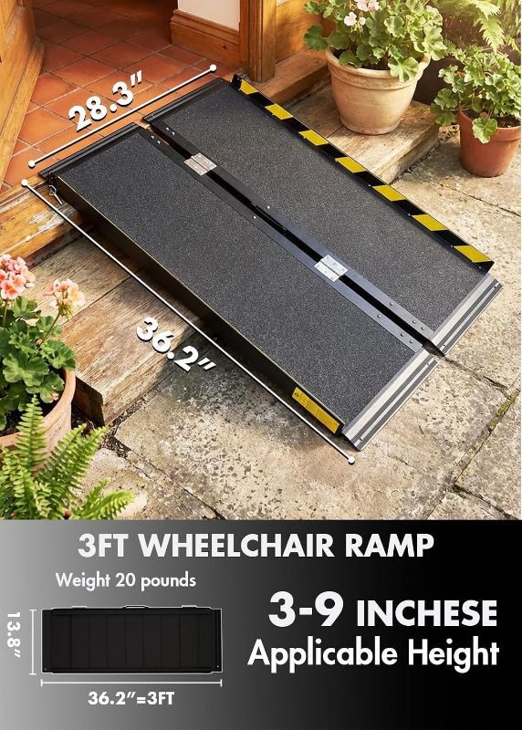 Photo 1 of 3FT Black Portable Wheelchair Ramp for Home Steps, Non-Skid Aluminum Ramp