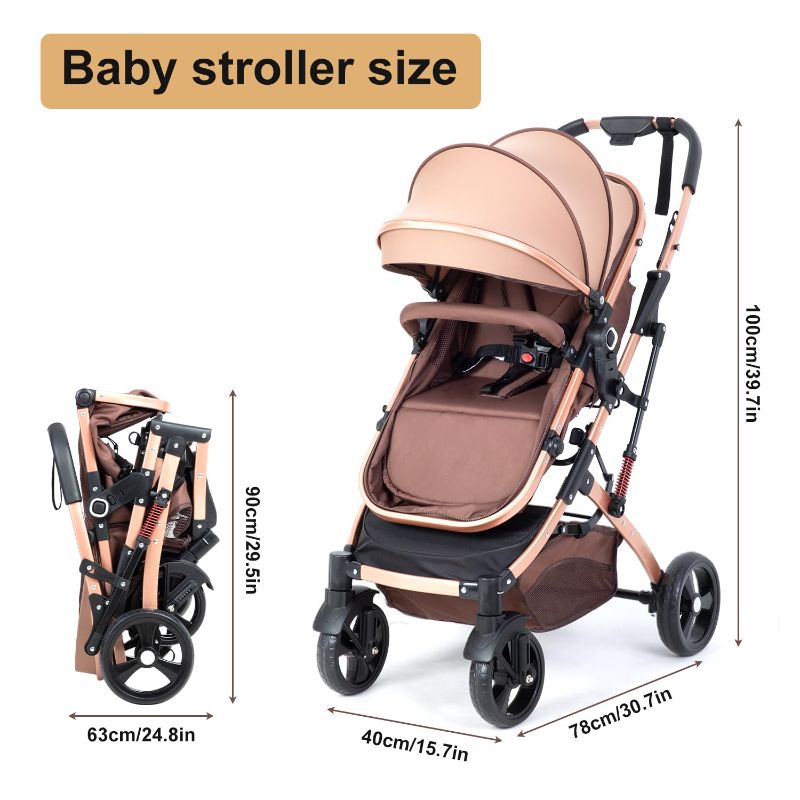 Photo 1 of Reversible Baby Stroller for Newborn 2 in 1 High Landscape Stroller, Foldable Pushchair Pram Stroller with Adjustable Backrest
