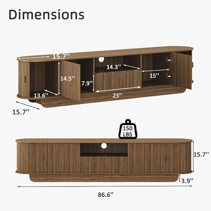 Photo 1 of 86.6'' Fluted TV Stand for 55-85 Inch, Walnut TV Console