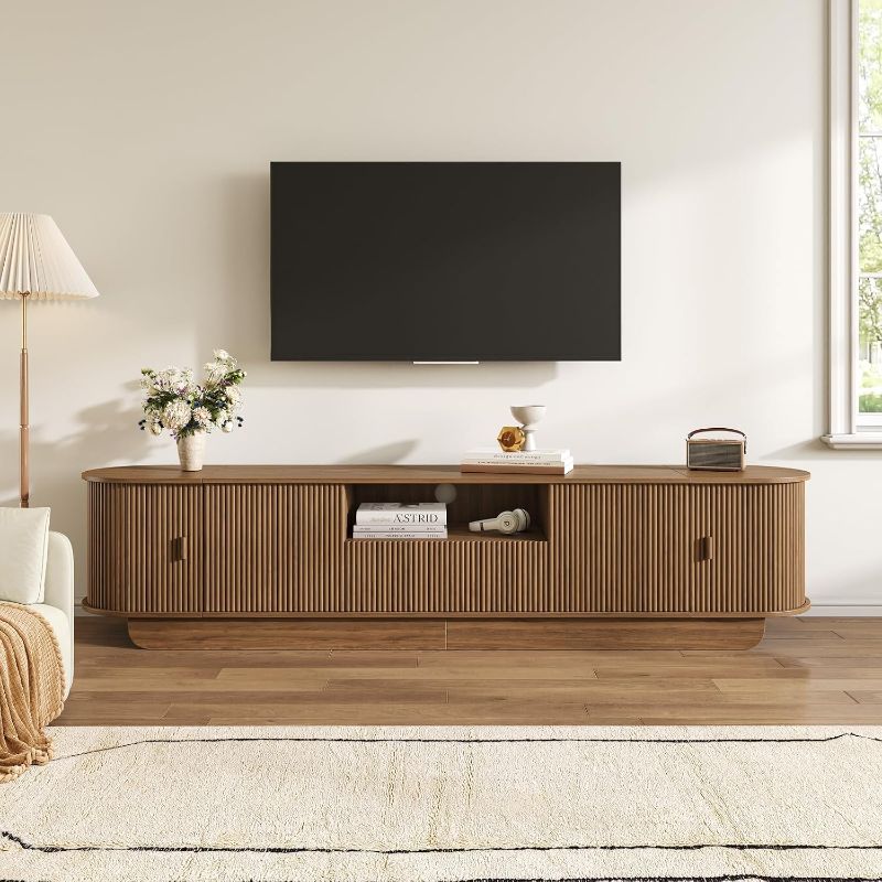 Photo 1 of 86.6'' Fluted TV Stand for 55-85 Inch, Walnut TV Console