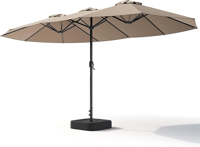 Photo 1 of 5FT Patio Umbrella, Double-Sided Outdoor Umbrella with base included, Large Standing Umbrella with Crank Handle & Ventilation, Rectangular patio umbrella for Pool, Backyard, Deck, Lawn & Beach