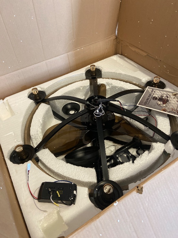 Photo 1 of 27'' Farmhouse Ceiling Fan with Light Remote Control, Vintage Cage Ceiling Fan with Lights, Rustic Chandelier Fan for Kitchen Dining Room Living Room
