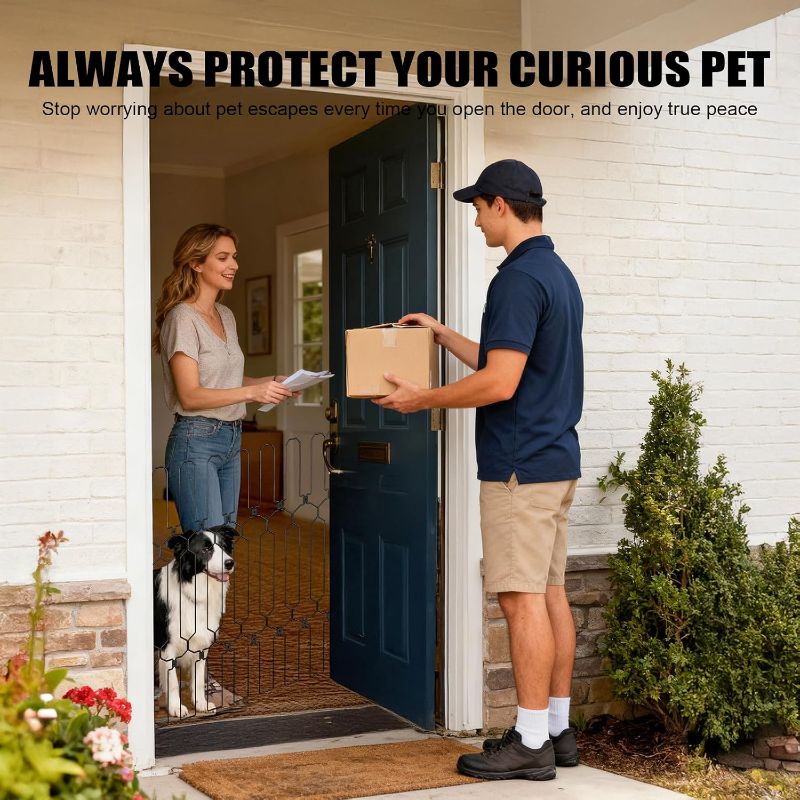 Photo 1 of brenzo Retractable Dog Gate for Front Door, Sturdy Chew-Resistant Metal Pet Barrier with Adjustable Safety Gate for Doorways, Stairs, Hallway, Kitchen, Easy Installation, 30.7" Tall x 30.7" Wide