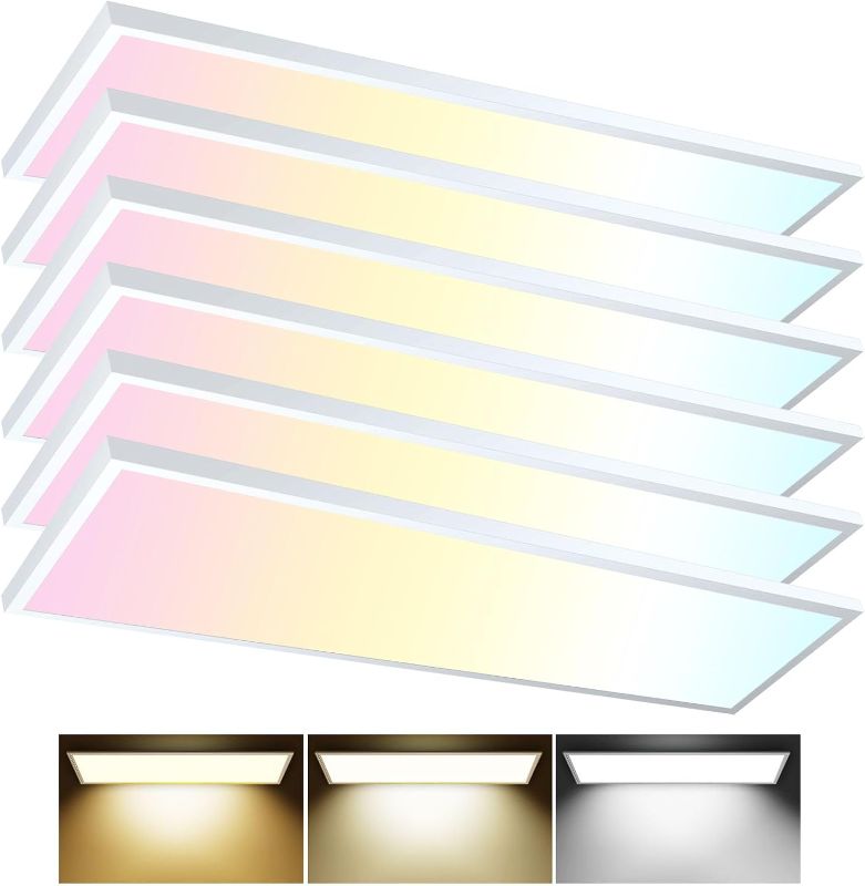 Photo 1 of AIKVSXER 6 Pack 1x4 LED Flat Panel Light Surface Mount for Auditoriums Hotel-3000K/4000K/5000K 50W 5500LM 120V Triac Dimming 10%-100% 4ft LED Kitchen Lights Ceiling - ETL DLC