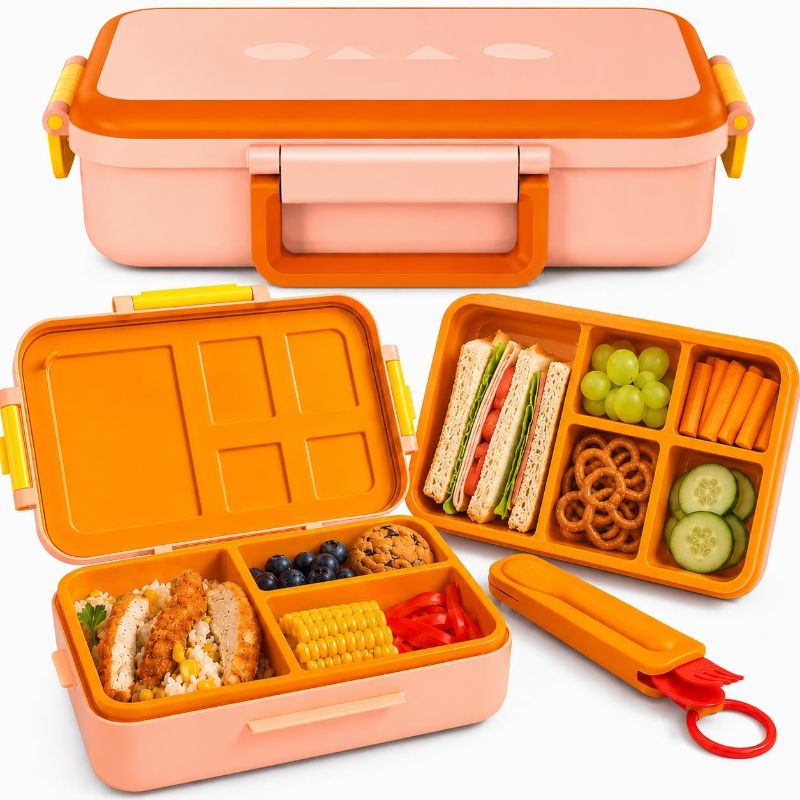 Photo 1 of ovve Bento Box for Kids & Cutlery Set – Leakproof Kids Lunch Box, Interchangeable Inserts, BPA-Free, Dishwasher Safe Lunch Containers for School, Preschool, Toddler (Orange)