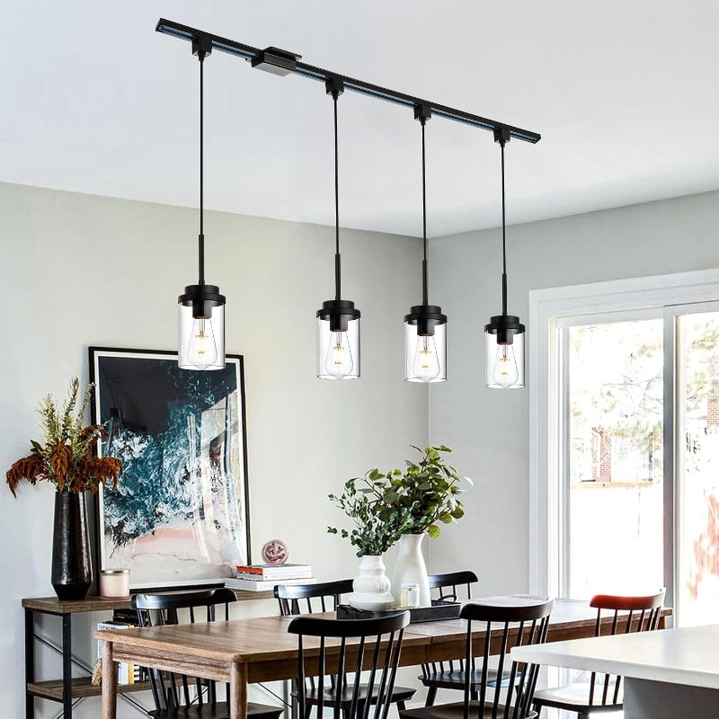 View 2 of MELUCEE 4 Pack H-Type Track Lighting Pendants Black with Clear Glass Shades