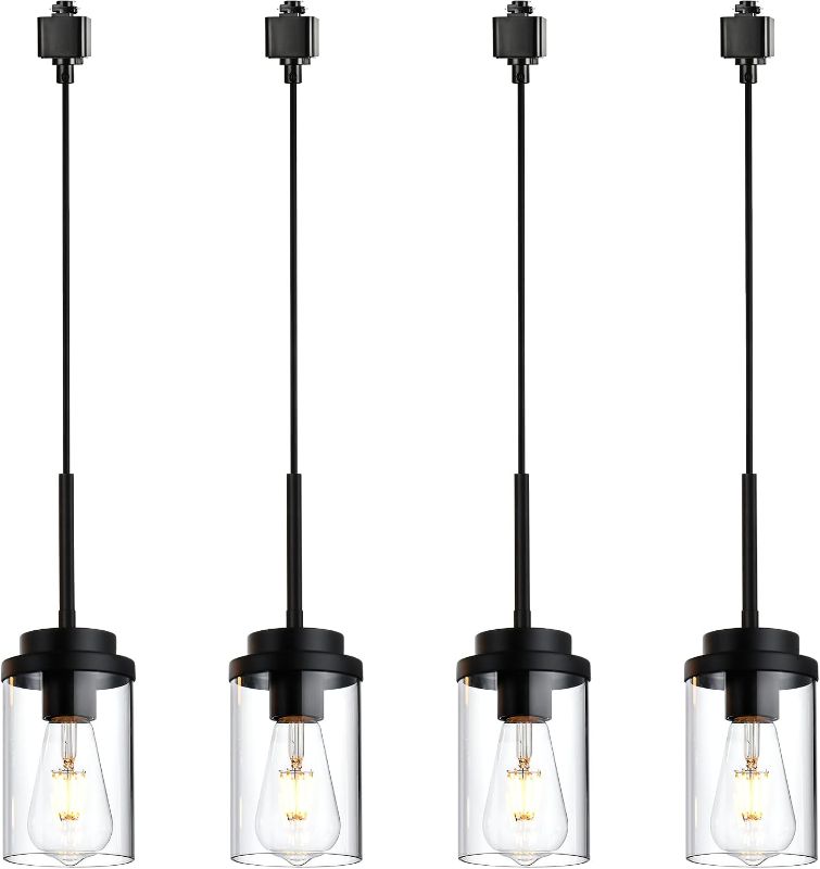 Photo 1 of MELUCEE 4 Pack H-Type Track Lighting Pendants Black with Clear Glass Shades