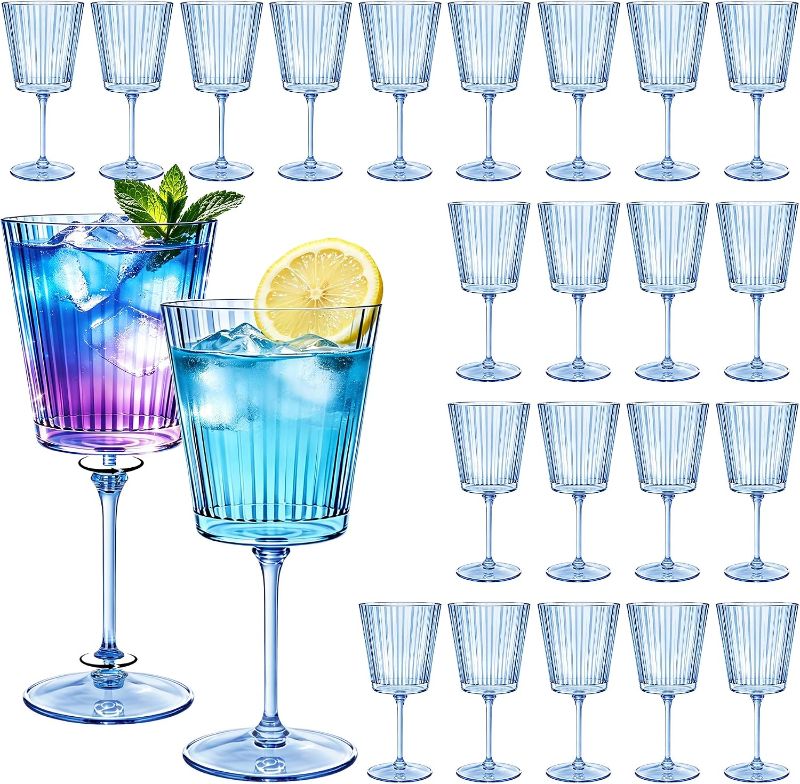 Photo 1 of Blue Plastic Wine Glasses 24 Pack 13.5oz Acrylic Water Goblets