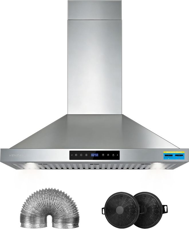 Photo 1 of Wall Mount Range Hood 30 Inch, 1200 CFM Kitchen Vent Hood with Gesture Touch Control, 8-Speed Fan, Delay Shut Off Timer, Ducted & Ductless Convertible Duct, Charcoal Filter Included