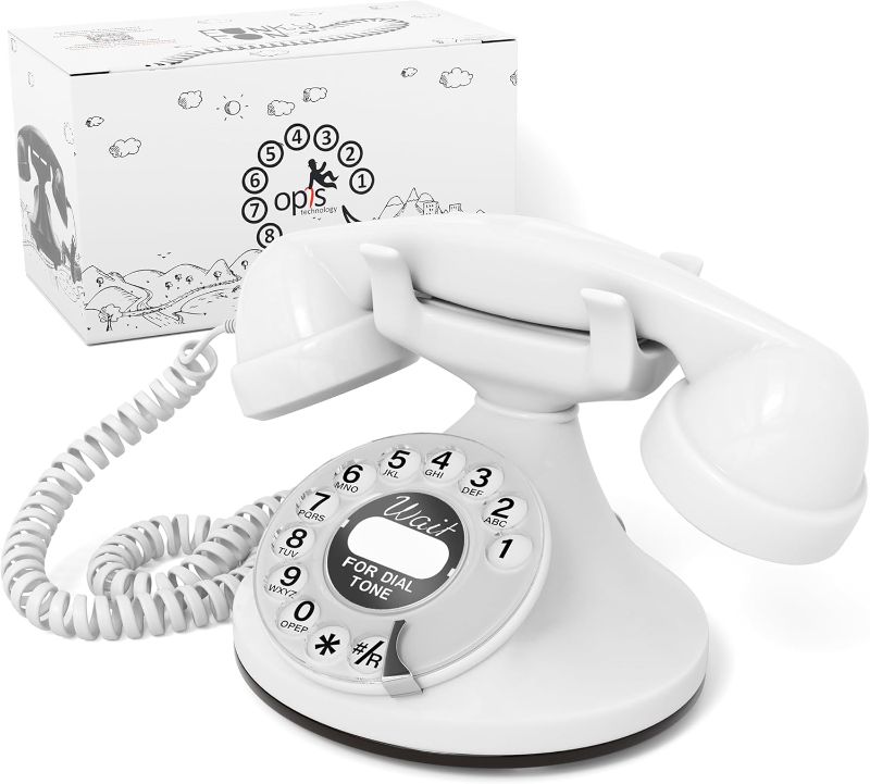 Photo 1 of FunkyFon Cable Vintage Rotary Landline Telephone, White