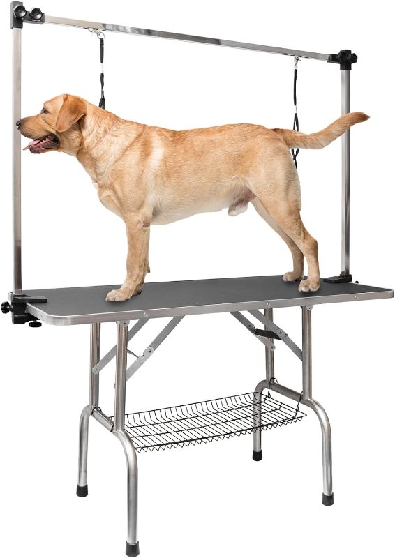 Photo 1 of ROOMTEC 46" Dog Grooming Table,Foldable Home Pet Bathing Station with Adjustable Height Arm/Noose/Mesh Tray