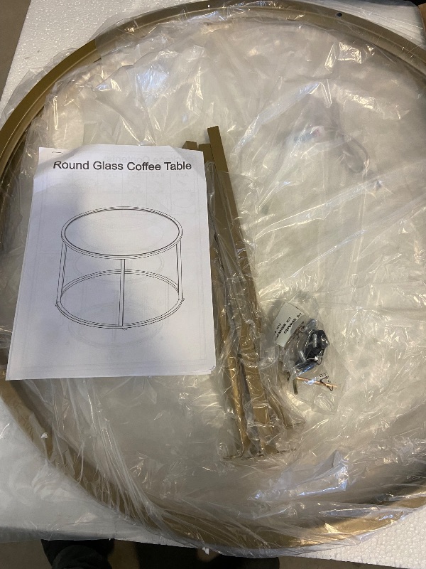 View 3 of Round Glass Coffee Table with Black Metal Frame, 27 inch