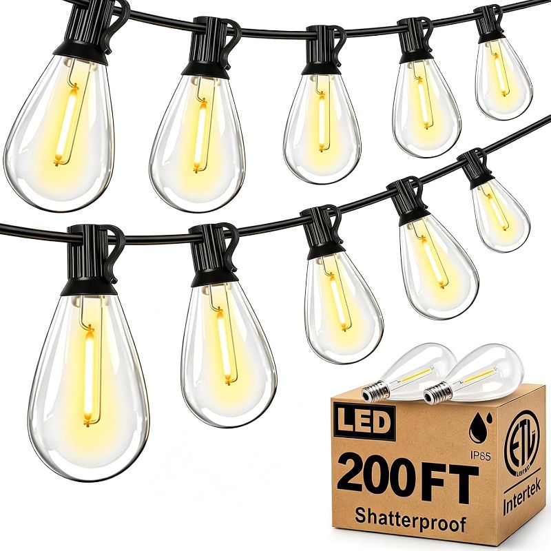 Photo 1 of Tenmiro 200FT Outdoor String Lights, Ultra Long LED Patio Lights with Shatterproof High Brightness S11 Edison Bulbs, Outside Hanging Light Waterproof for Backyard Deck Porch Party Decor 2700K