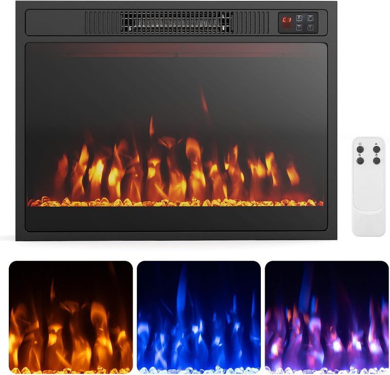 Photo 1 of 23 Inches Electric Fireplace Insert, 750W/1500W Fireplace Heater with Remote Control,