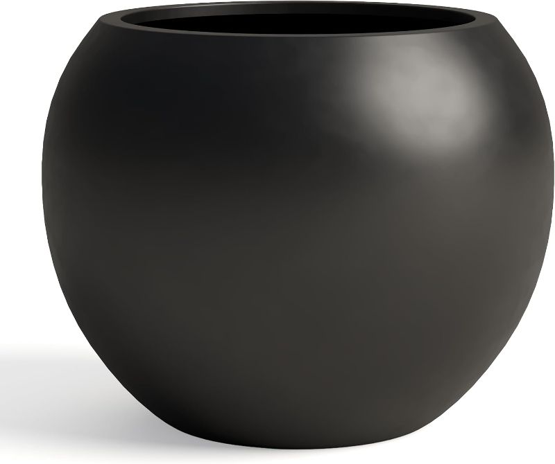 Photo 1 of DTY Mt Sherman Fiberstone Planter, Black, Large 21.1" D x 16.7" H
