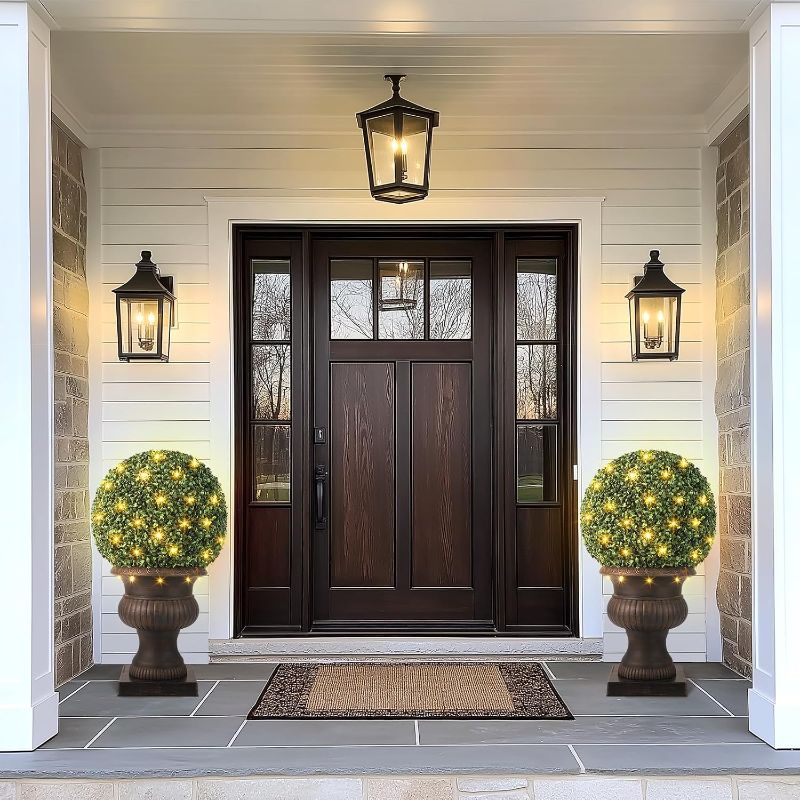 View 2 of GarveeHome 20" Artificial Plant Topiary Ball, Pre-Lit Artificial Topiary